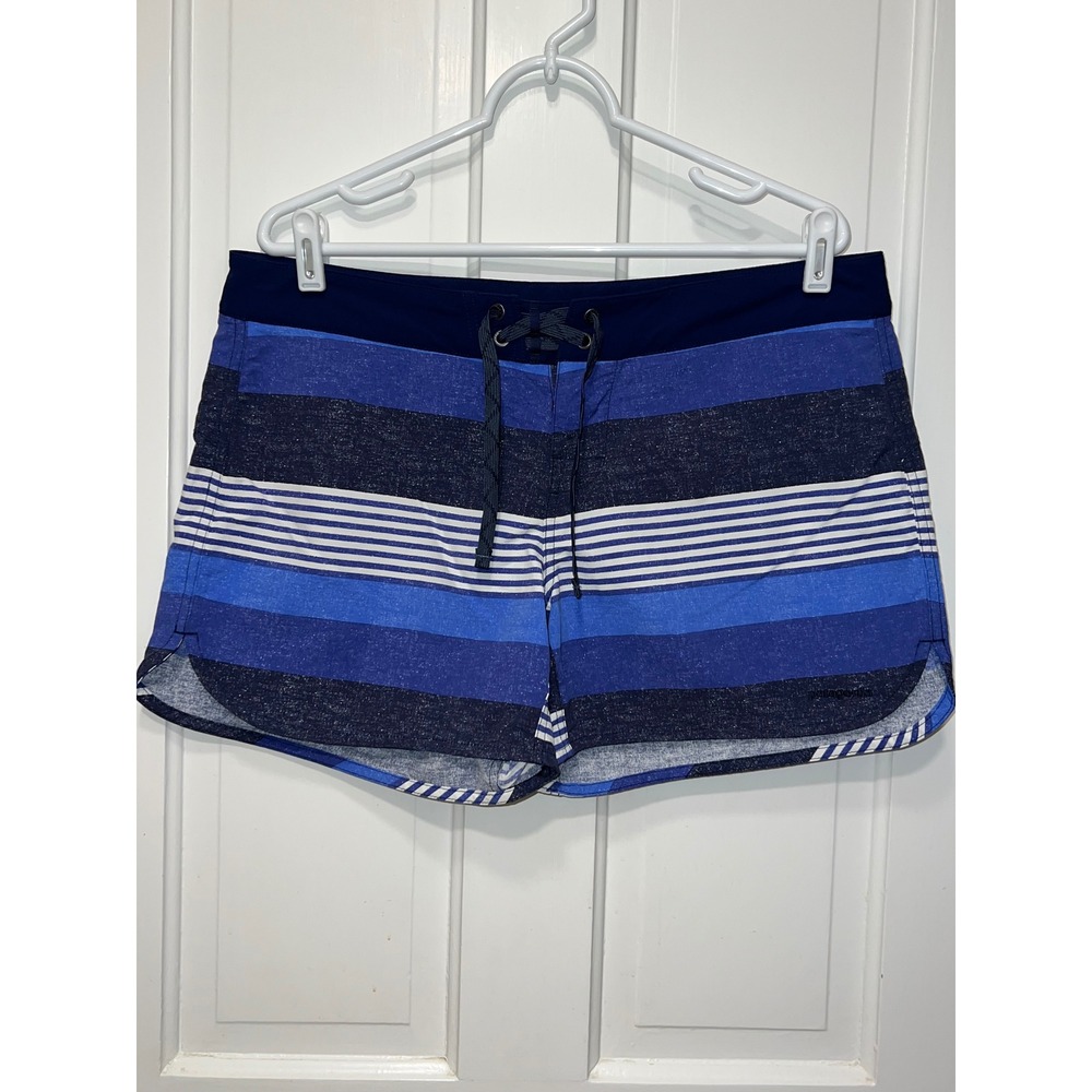 Patagonia Blue Striped Board Shorts Womens 12 Swim Surf Beach Trunks Pocket